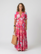 Ione | Short Sleeve V Neck Floral Midi Dress 1