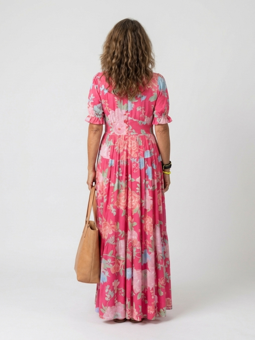 Ione | Short Sleeve V Neck Floral Midi Dress 3