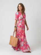 Ione | Short Sleeve V Neck Floral Midi Dress 2