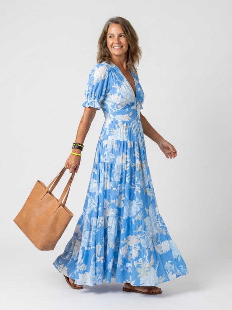 Ione | Short Sleeve V Neck Floral Midi Dress 4