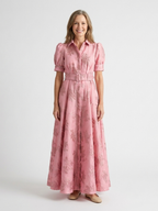 Xanthea | Short Sleeve Belted Floral Textured Maxi Shirt Dress 1