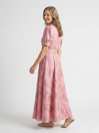 Xanthea | Short Sleeve Belted Floral Textured Maxi Shirt Dress 3