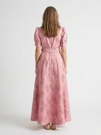 Xanthea | Short Sleeve Belted Floral Textured Maxi Shirt Dress 4