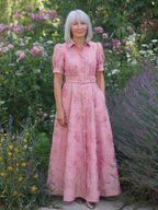 Xanthea | Short Sleeve Belted Floral Textured Maxi Shirt Dress 7
