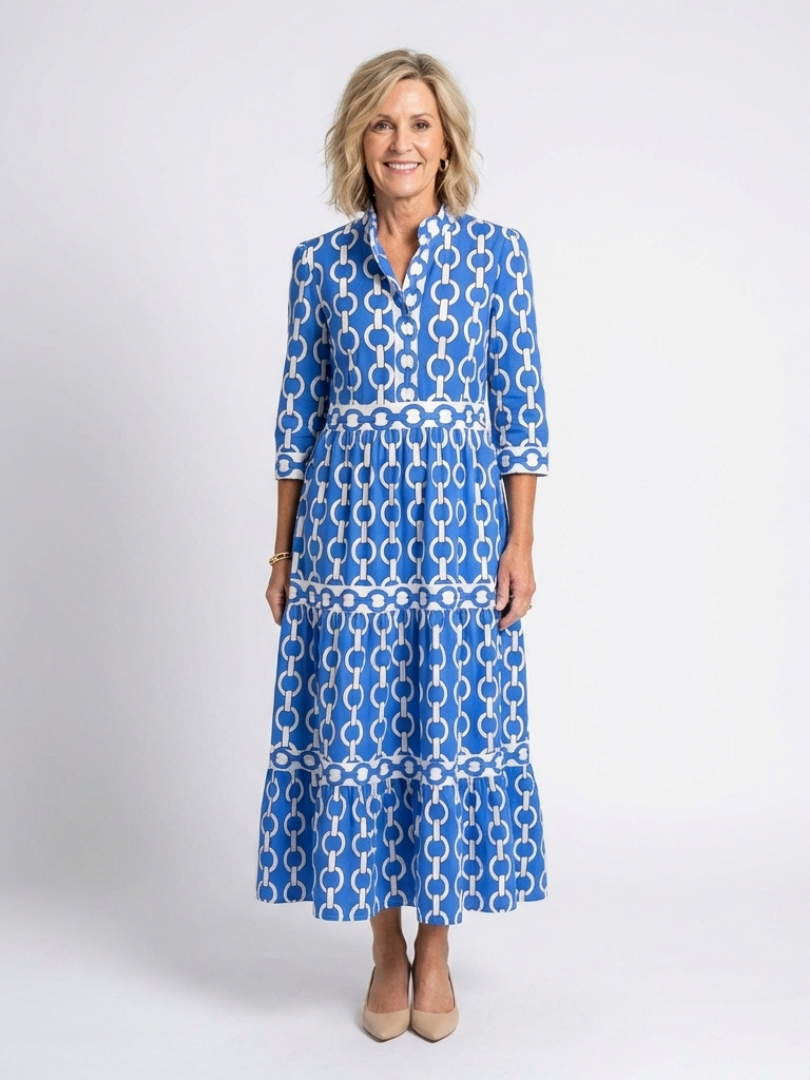 Ysolde | Three Quarter Sleeve Chain Pattern Midi Dress 1