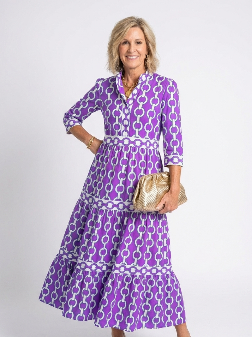 Ysolde | Three Quarter Sleeve Chain Pattern Midi Dress 5