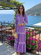 Ysolde | Three Quarter Sleeve Chain Pattern Midi Dress 7