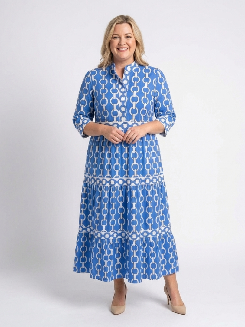 Ysolde | Three Quarter Sleeve Chain Pattern Midi Dress 4