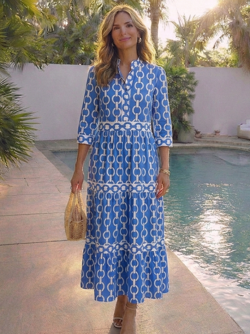 Ysolde | Three Quarter Sleeve Chain Pattern Midi Dress 6