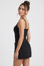 Elegant Black Hourglass Mini Dress - Snatched Fit for Summer Events