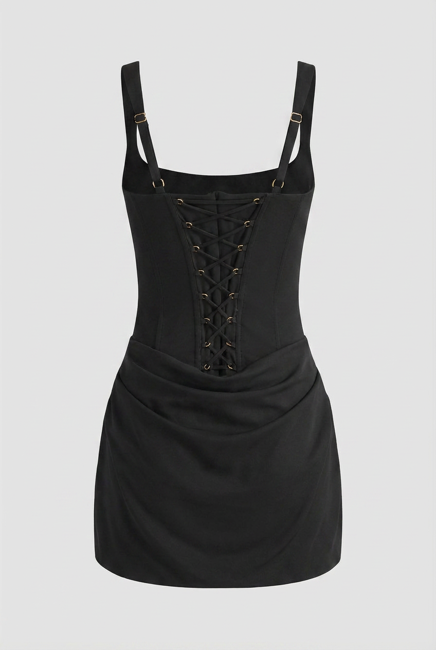 Elegant Black Hourglass Mini Dress - Snatched Fit for Summer Events