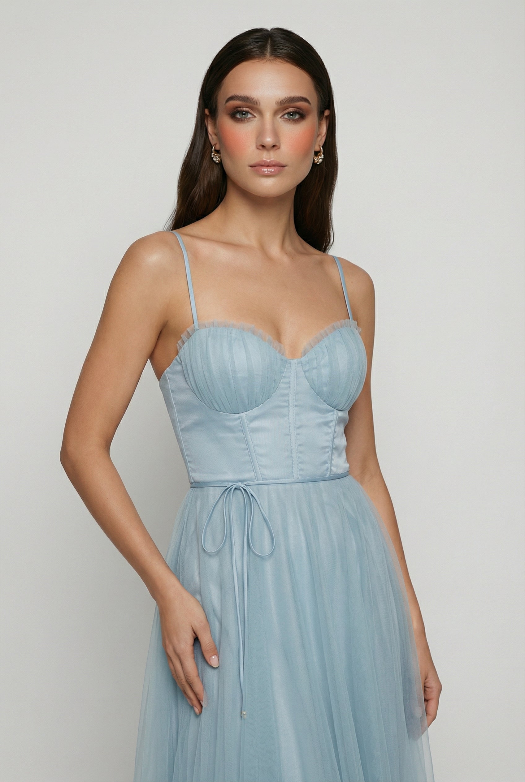 Cocktail Midi Dress for Women - Blue Satin Halter Style for Parties & Special Occasions