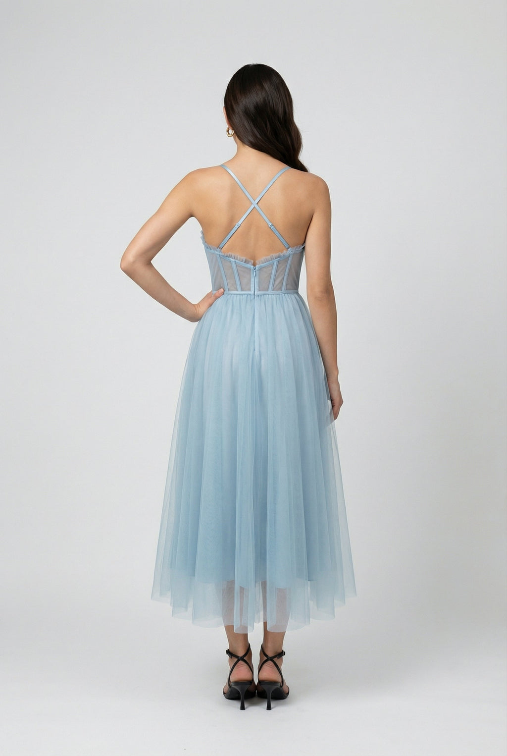 Cocktail Midi Dress for Women - Blue Satin Halter Style for Parties & Special Occasions