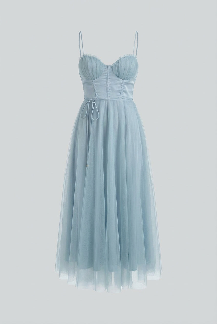 Cocktail Midi Dress for Women - Blue Satin Halter Style for Parties & Special Occasions