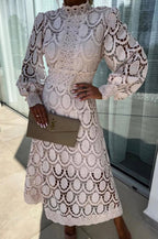 ELORA - High Neck Lace Midi Dress