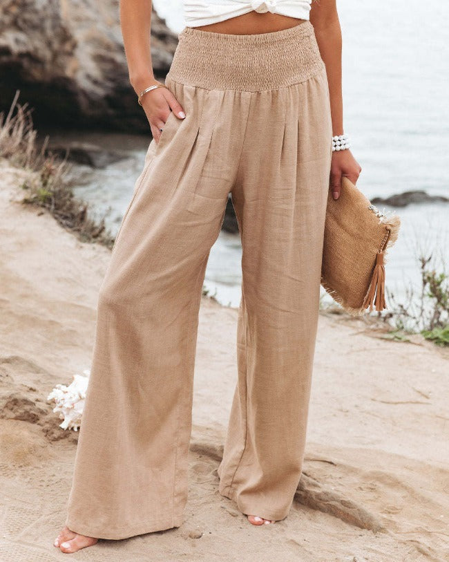 Linda - Women's Wide Leg Linen Palazzo Pants High Waist