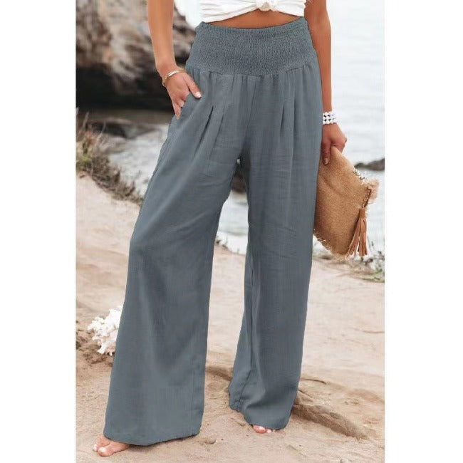 Linda - Women's Wide Leg Linen Palazzo Pants High Waist