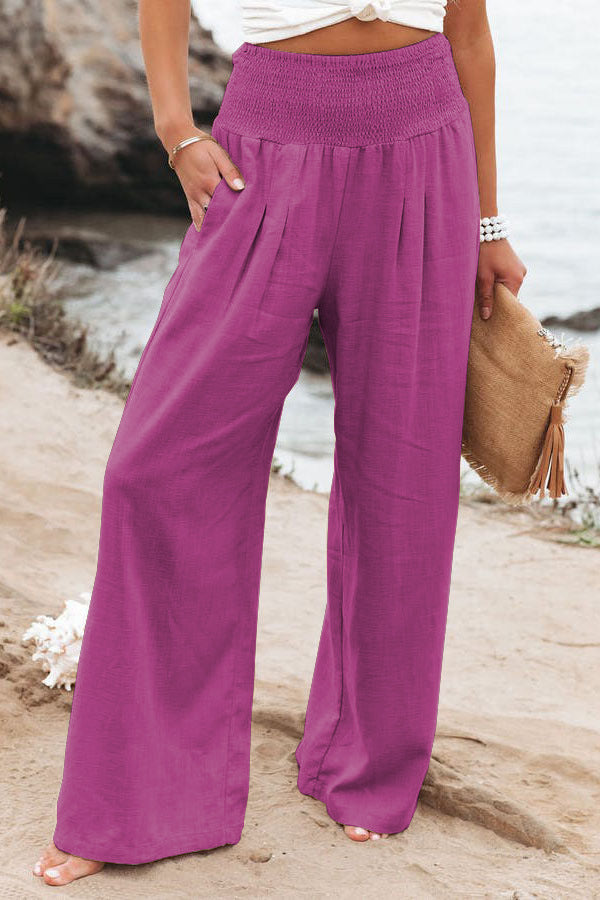 Linda - Women's Wide Leg Linen Palazzo Pants High Waist