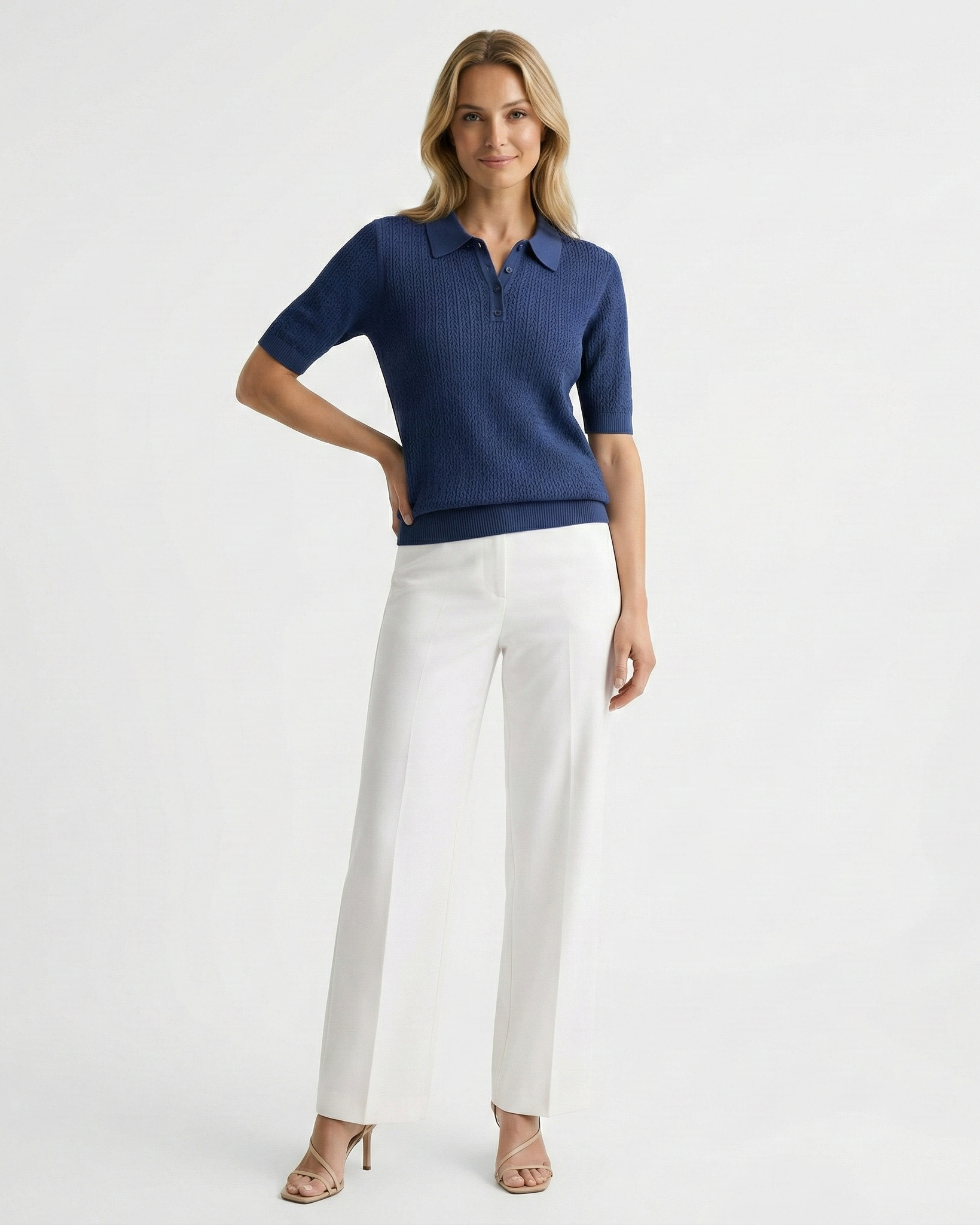 Women's Polo Collar Knit Top – Short Sleeve Relaxed Fit