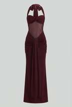 Halter Maxi Dress for Women - Wine Red, Contoured Fit, Perfect for Evening Parties