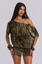 Cynthia - Tie-Dye Print Off-Shoulder Blouson Mini Dress