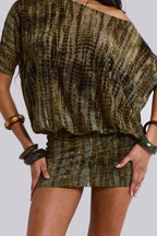 Cynthia - Tie-Dye Print Off-Shoulder Blouson Mini Dress