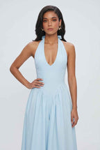 Light Blue Midi Cocktail Dress for Women – Soft Elegant Fit for Weddings & Summer Events