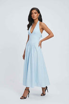Light Blue Midi Cocktail Dress for Women – Soft Elegant Fit for Weddings & Summer Events