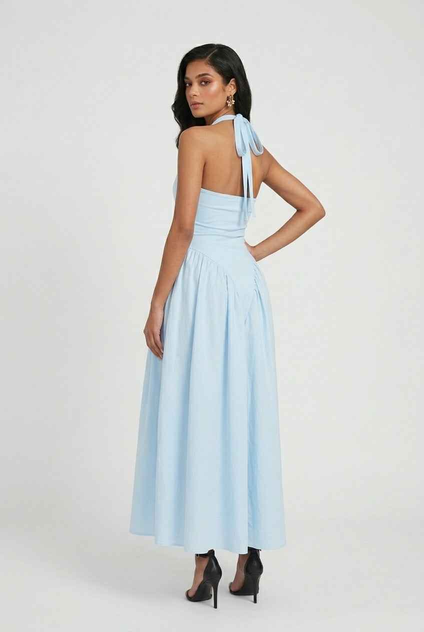Light Blue Midi Cocktail Dress for Women – Soft Elegant Fit for Weddings & Summer Events