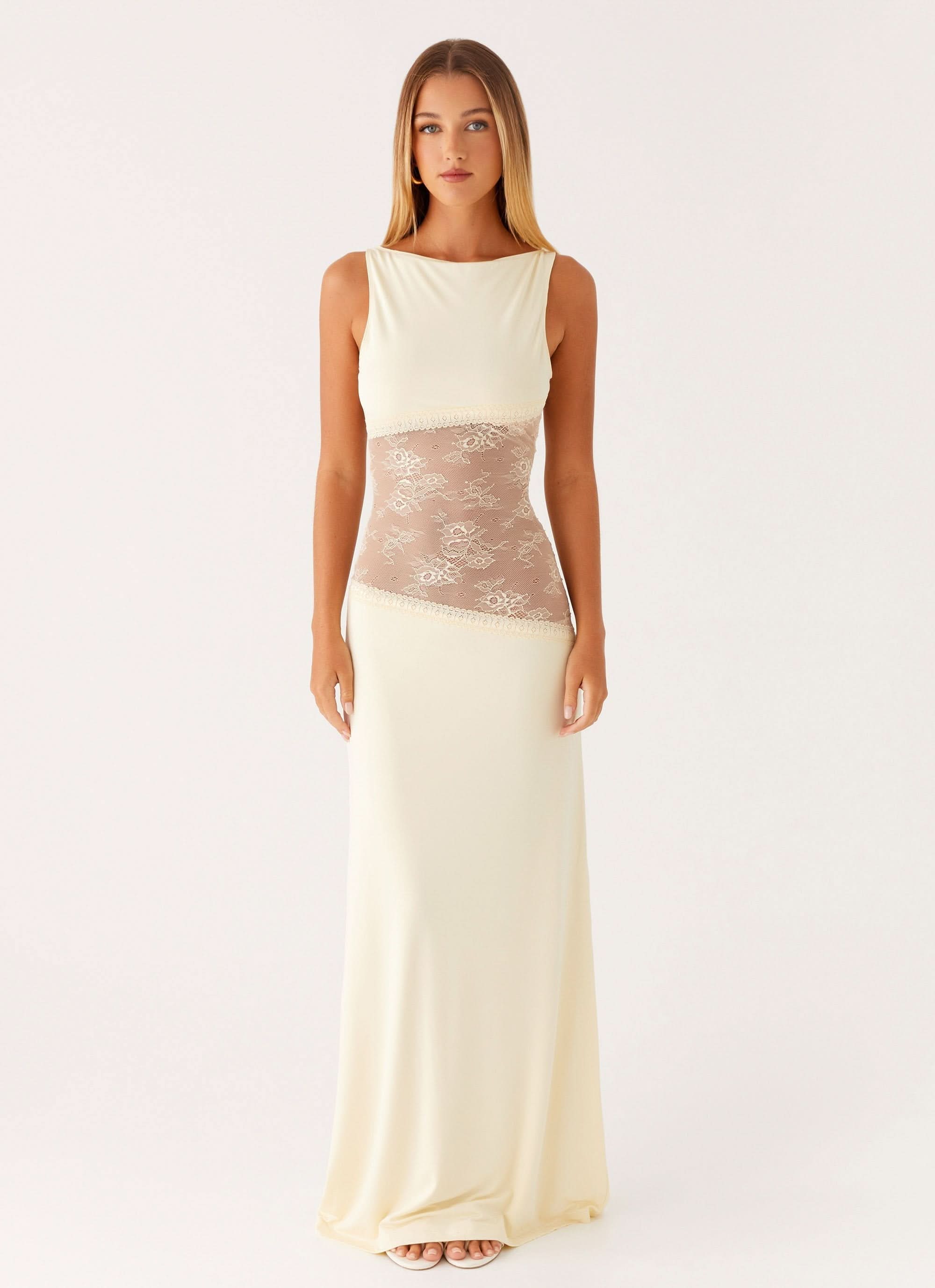 Amanda - Sheer Lace Panel Sleeveless Maxi Dress