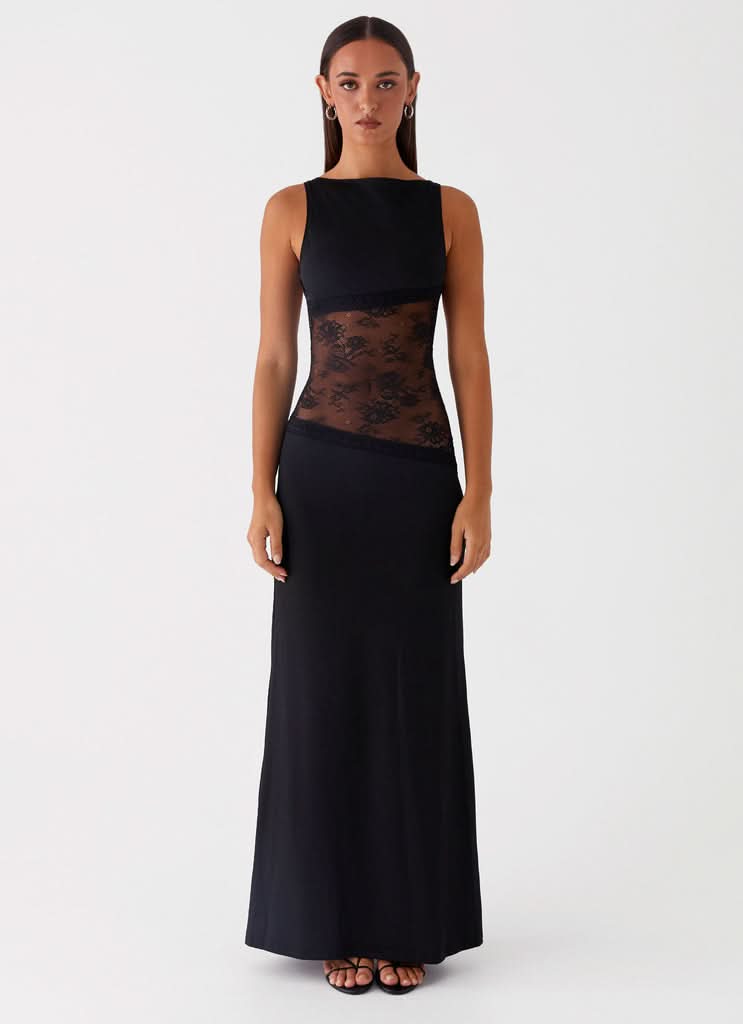 Amanda - Sheer Lace Panel Sleeveless Maxi Dress