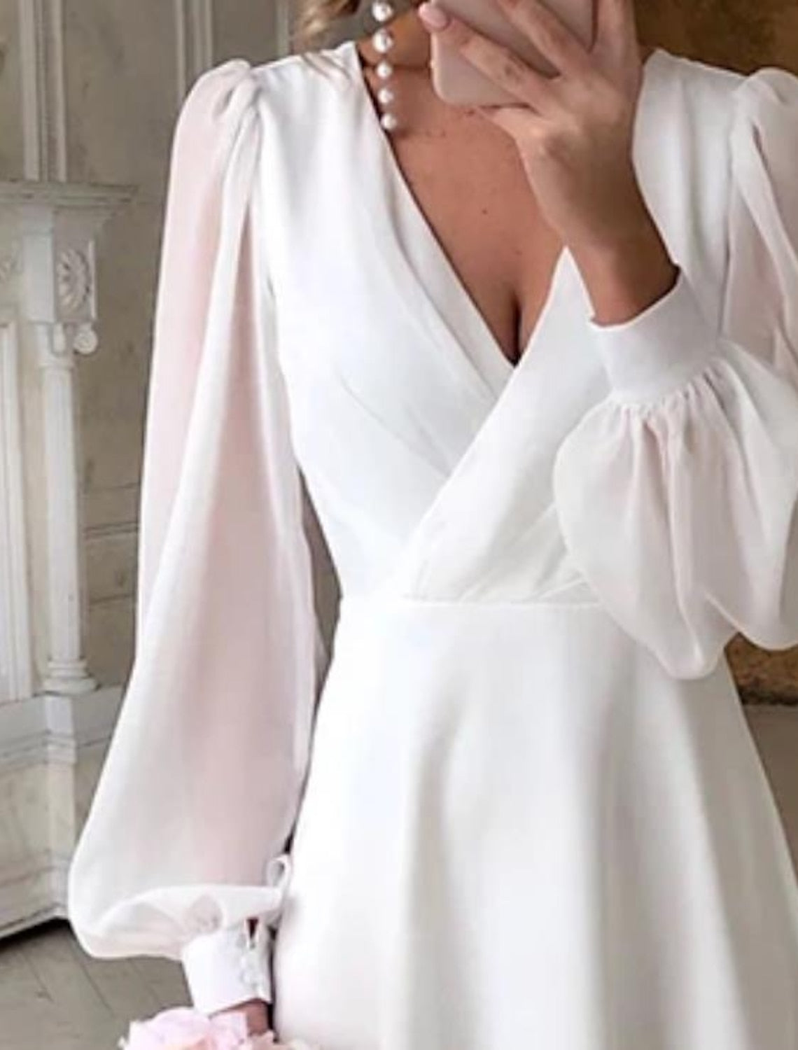 Women's Classic Long Sleeve Flowing Wedding Dress