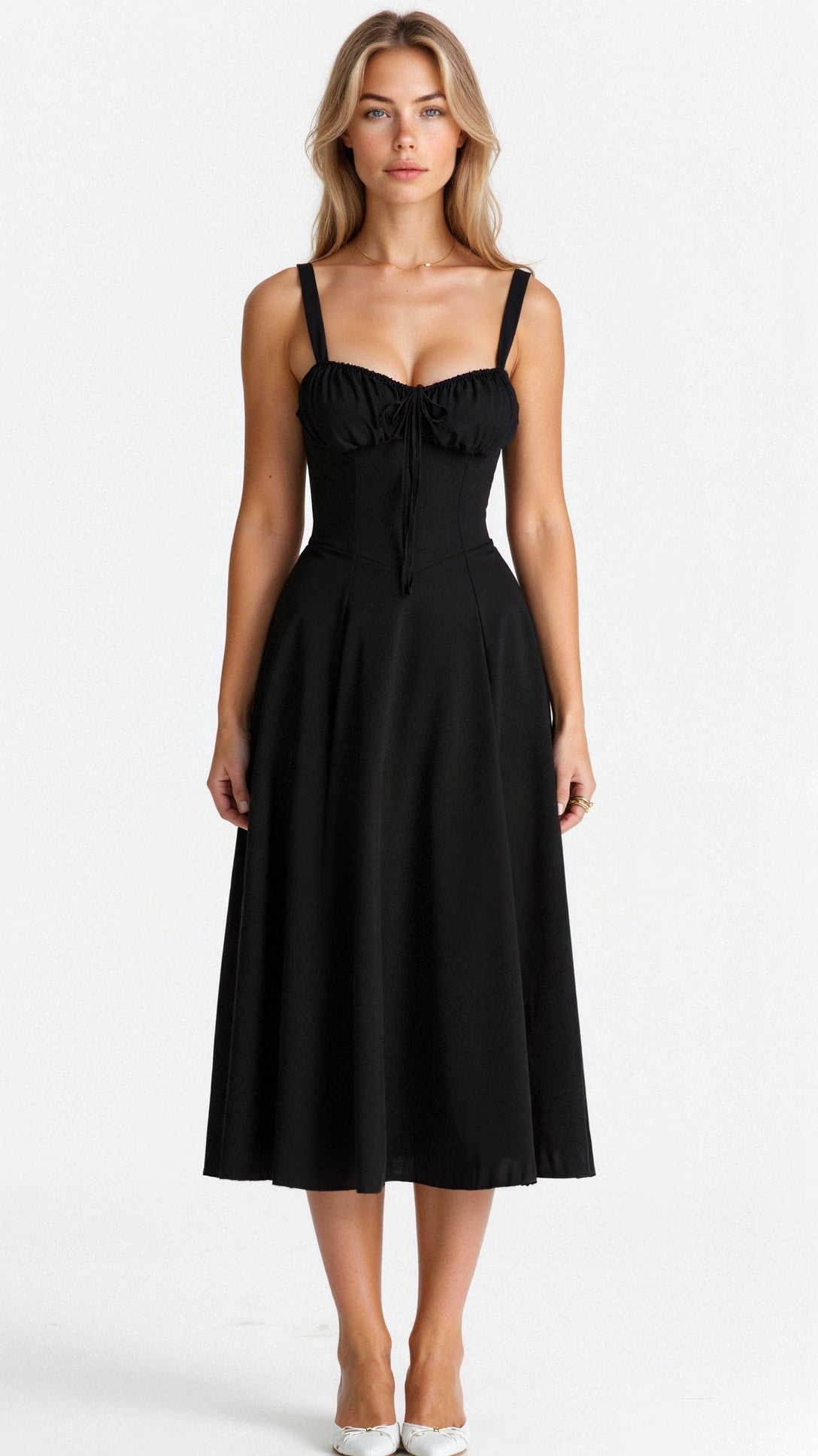 MARGARETHA - Floral Satin Corset Midi Dress with Front Split