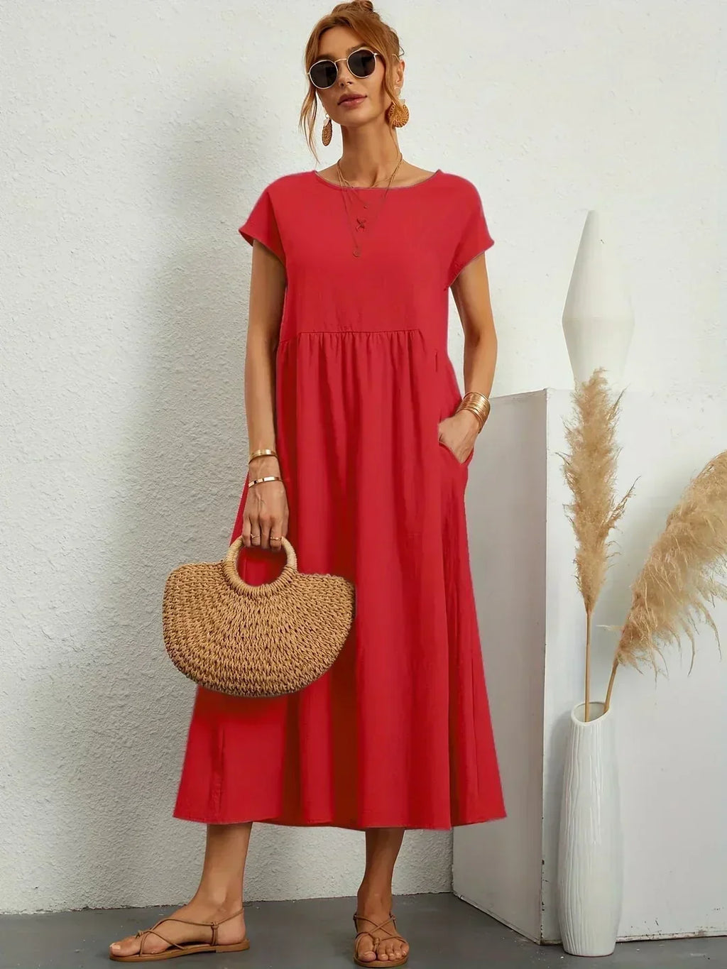Gabrielle Linen Cotton Midi Dress