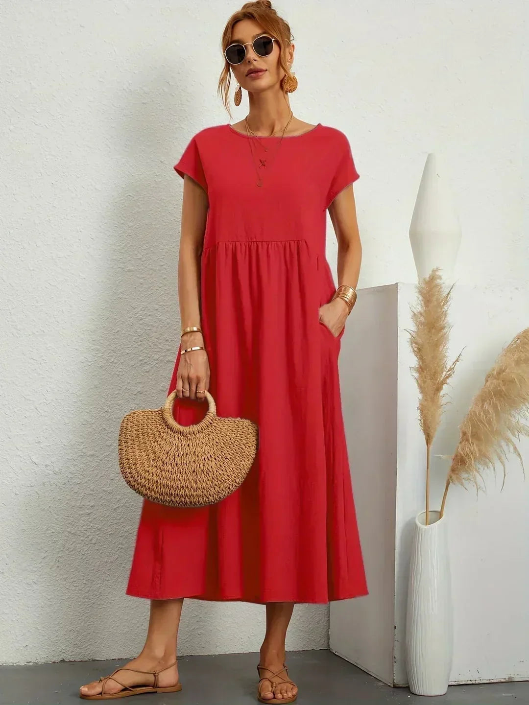 Gabrielle Linen Cotton Midi Dress