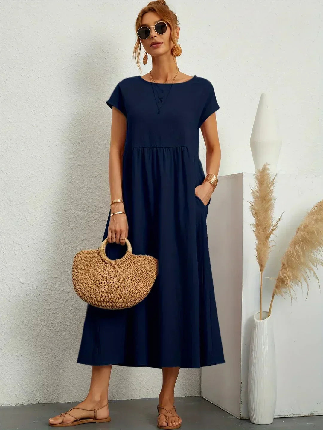 Gabrielle Linen Cotton Midi Dress