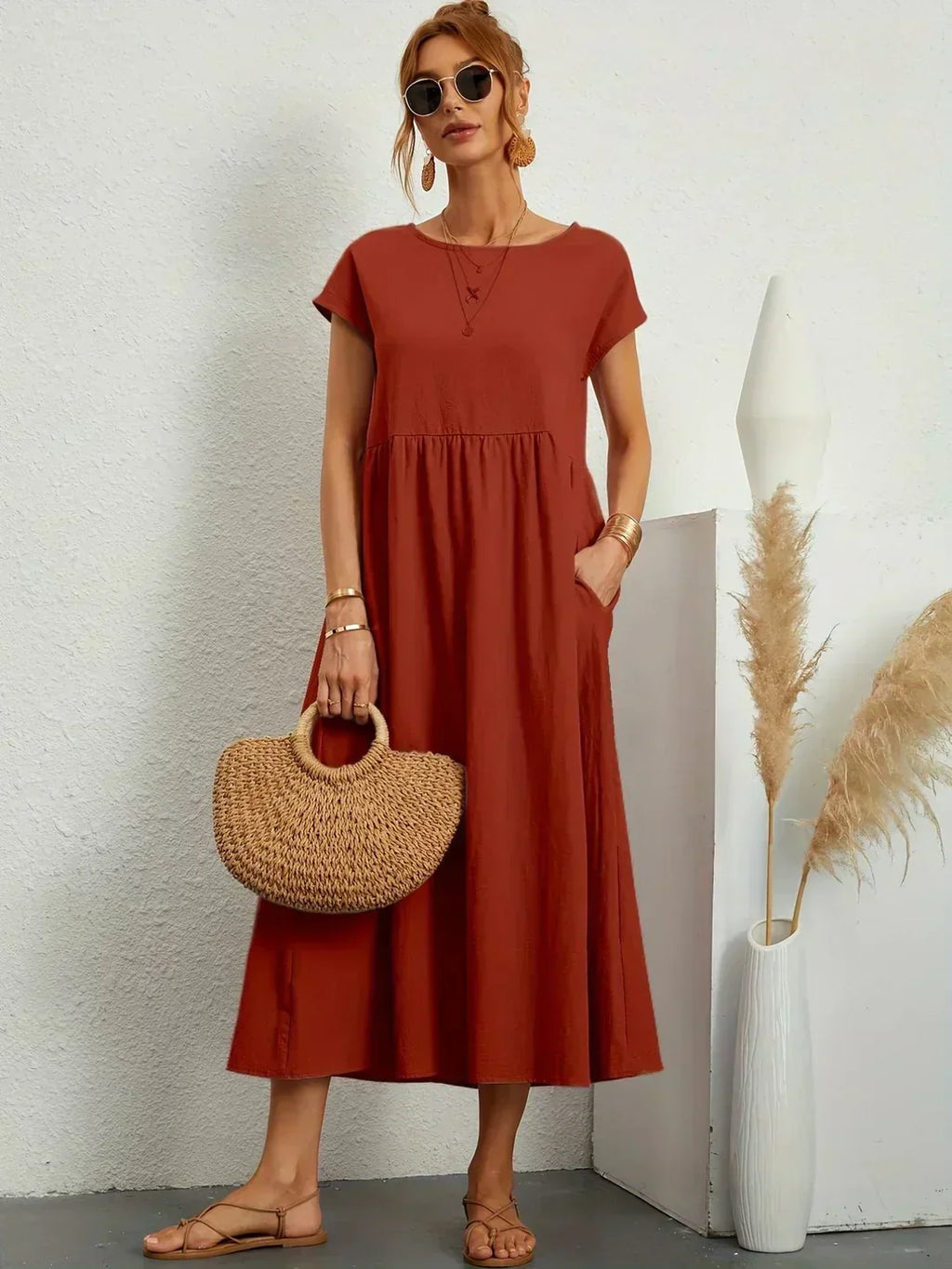 Gabrielle Linen Cotton Midi Dress