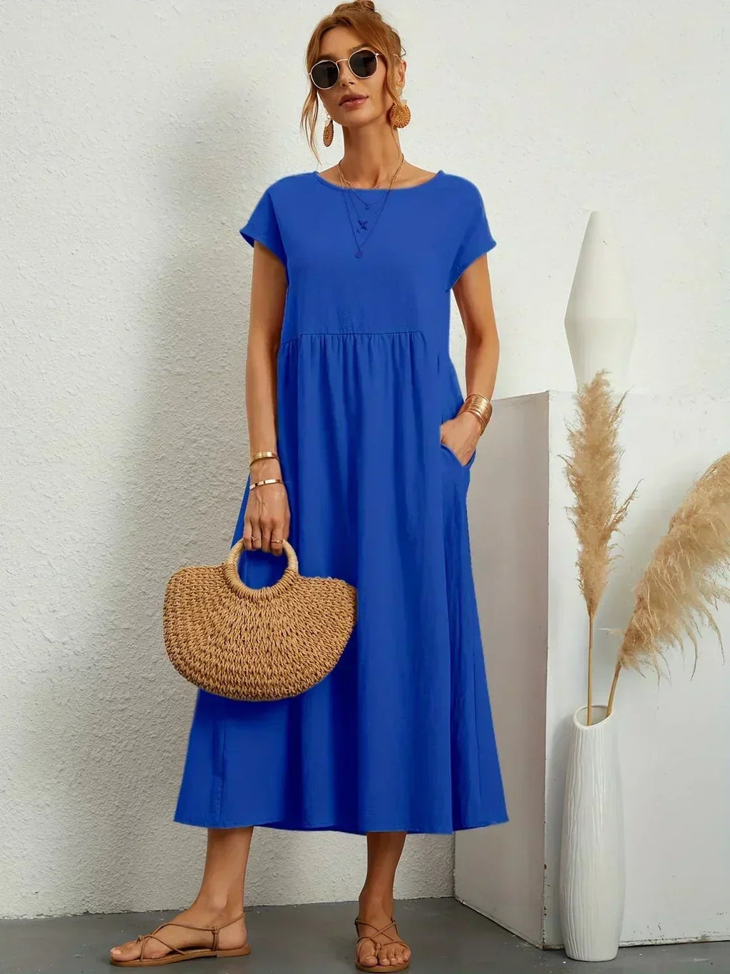 Gabrielle Linen Cotton Midi Dress