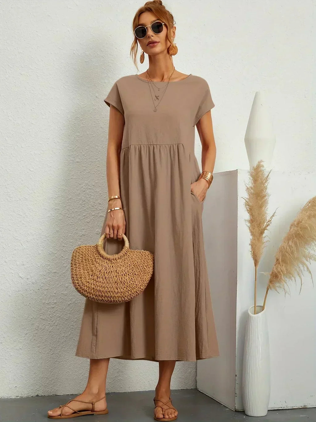 Gabrielle Linen Cotton Midi Dress
