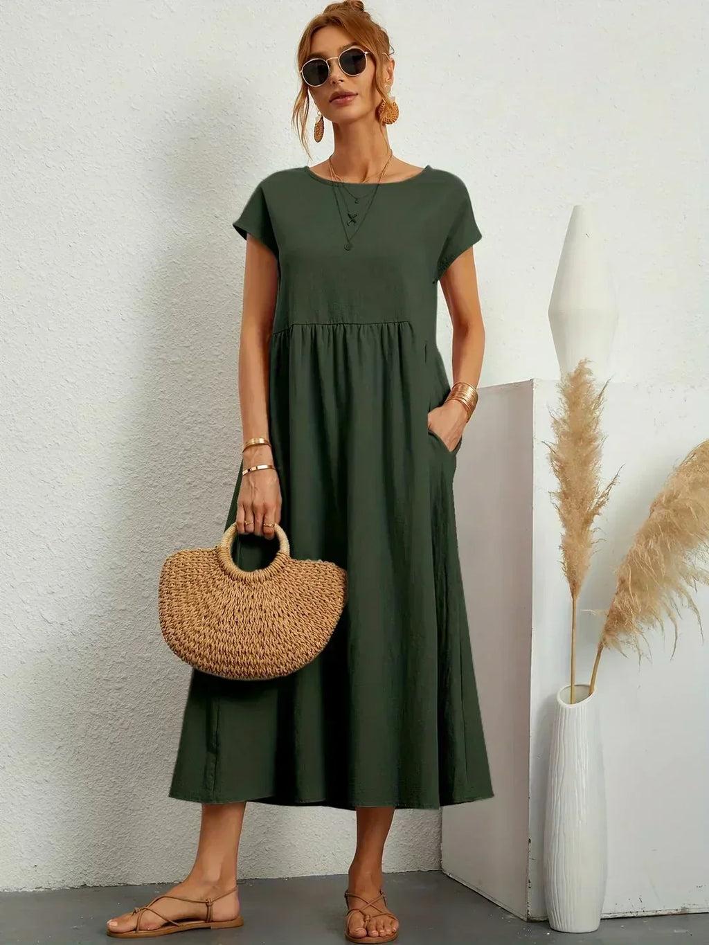 Gabrielle Linen Cotton Midi Dress