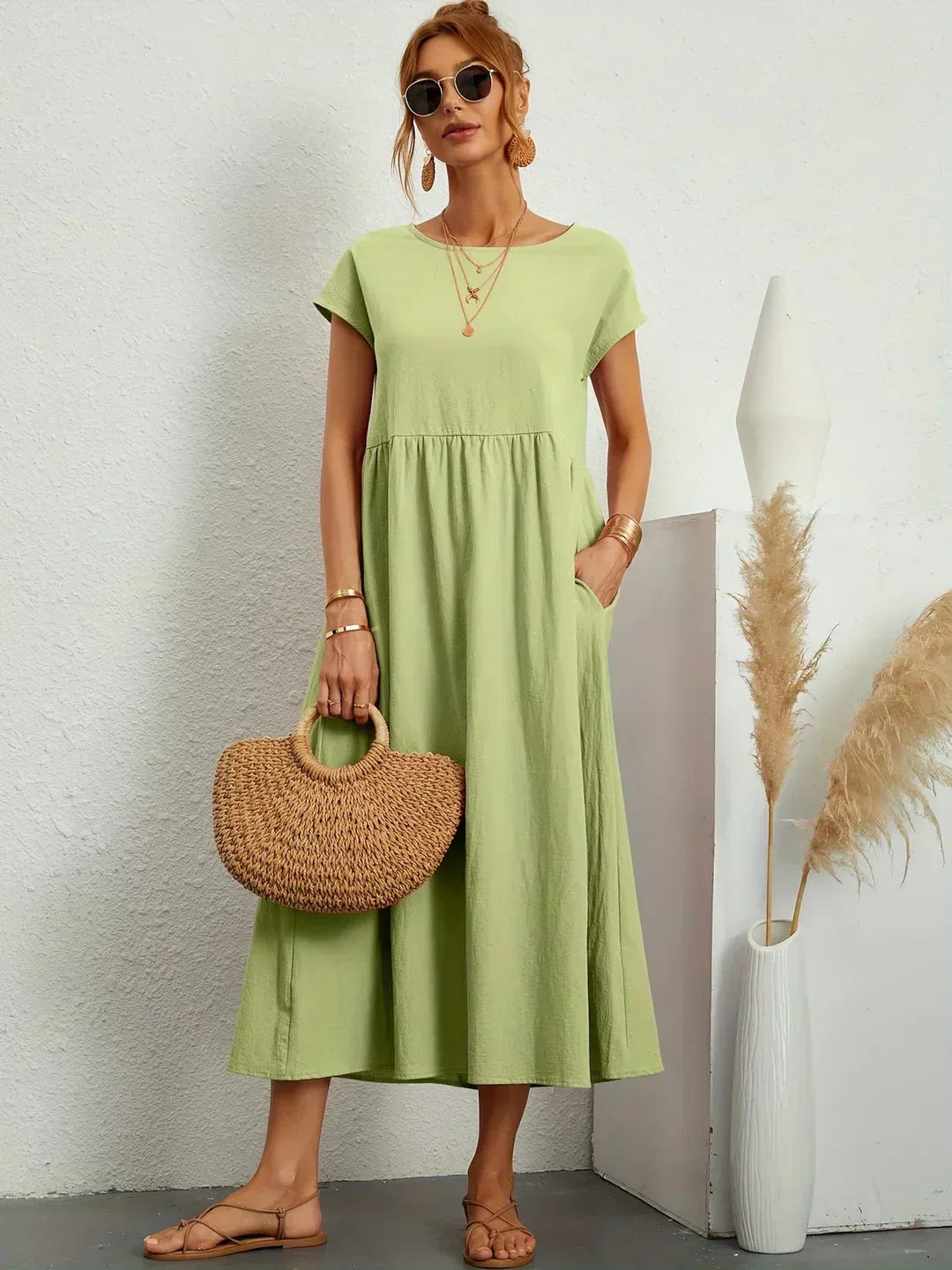 Gabrielle Linen Cotton Midi Dress
