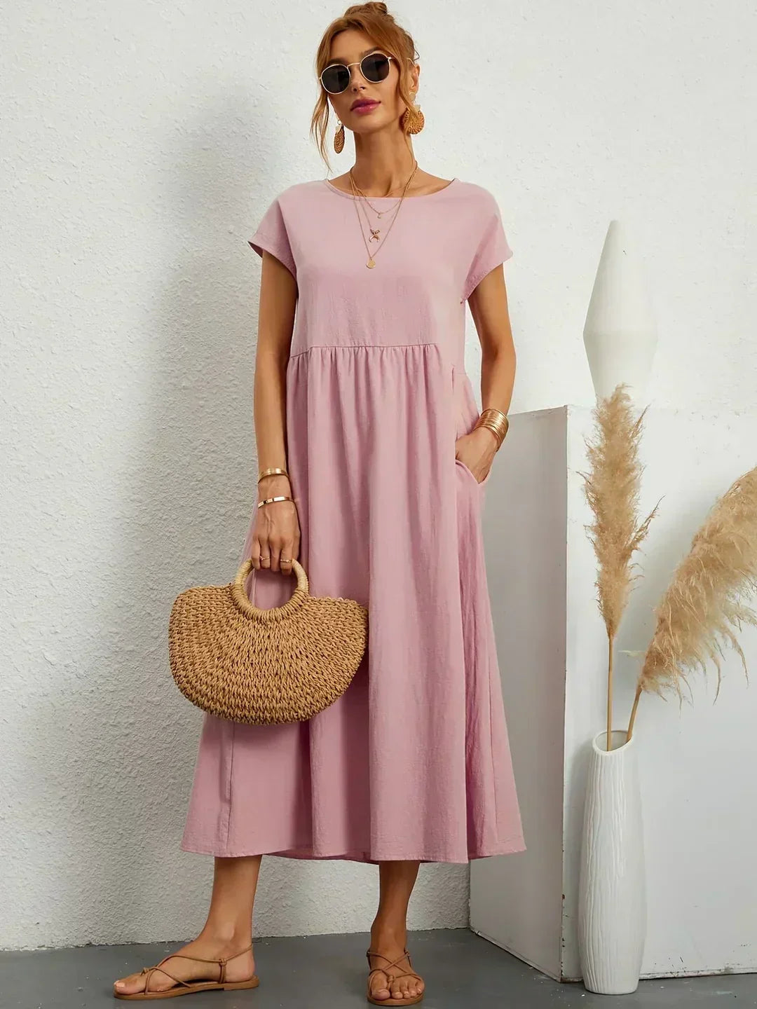 Gabrielle Linen Cotton Midi Dress