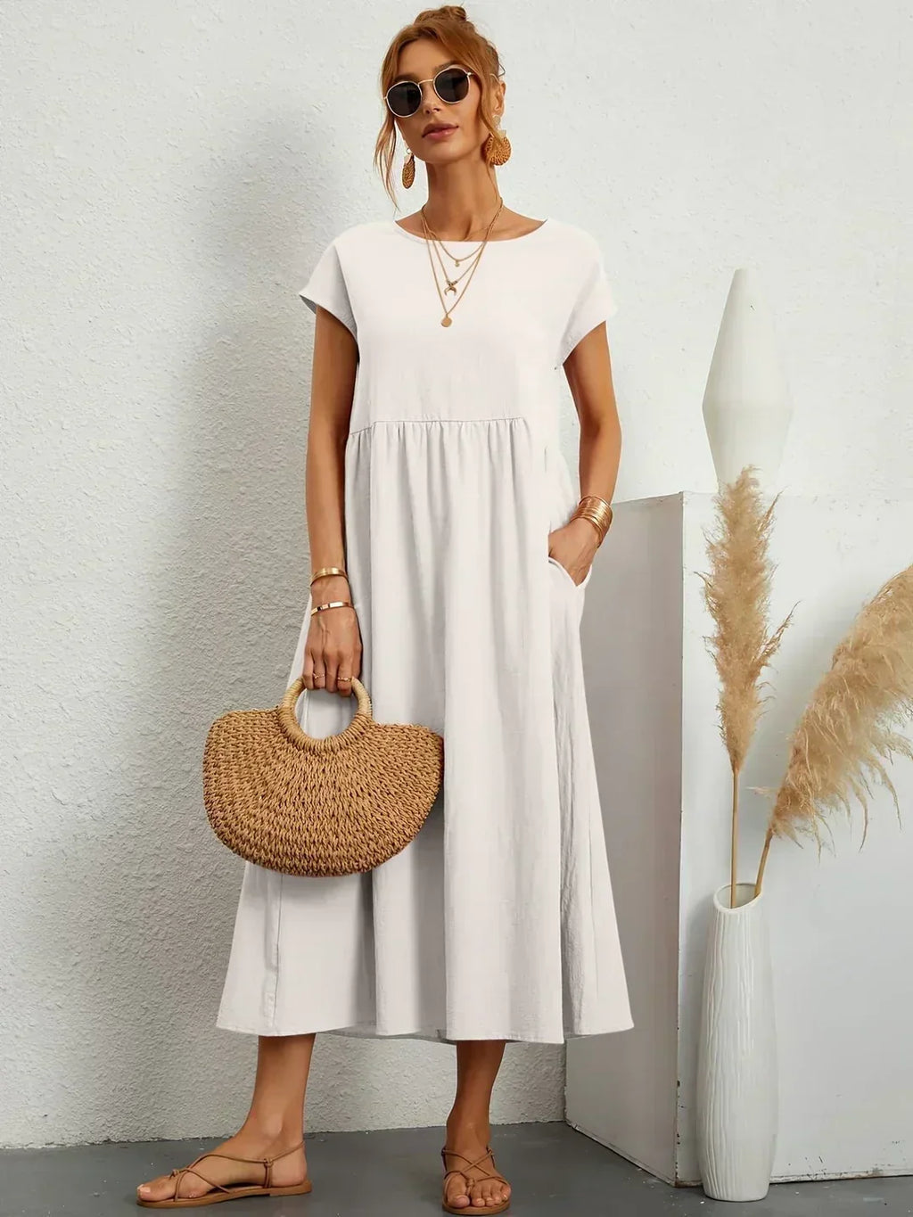 Gabrielle Linen Cotton Midi Dress