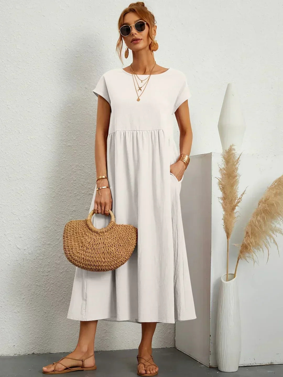 Gabrielle Linen Cotton Midi Dress