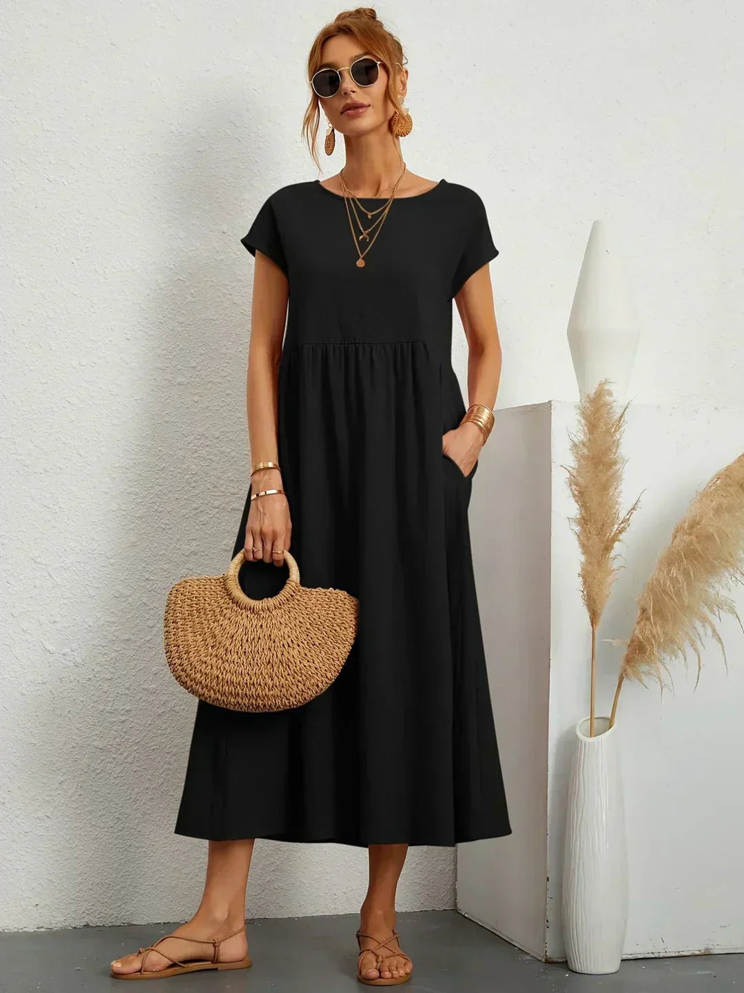 Gabrielle Linen Cotton Midi Dress