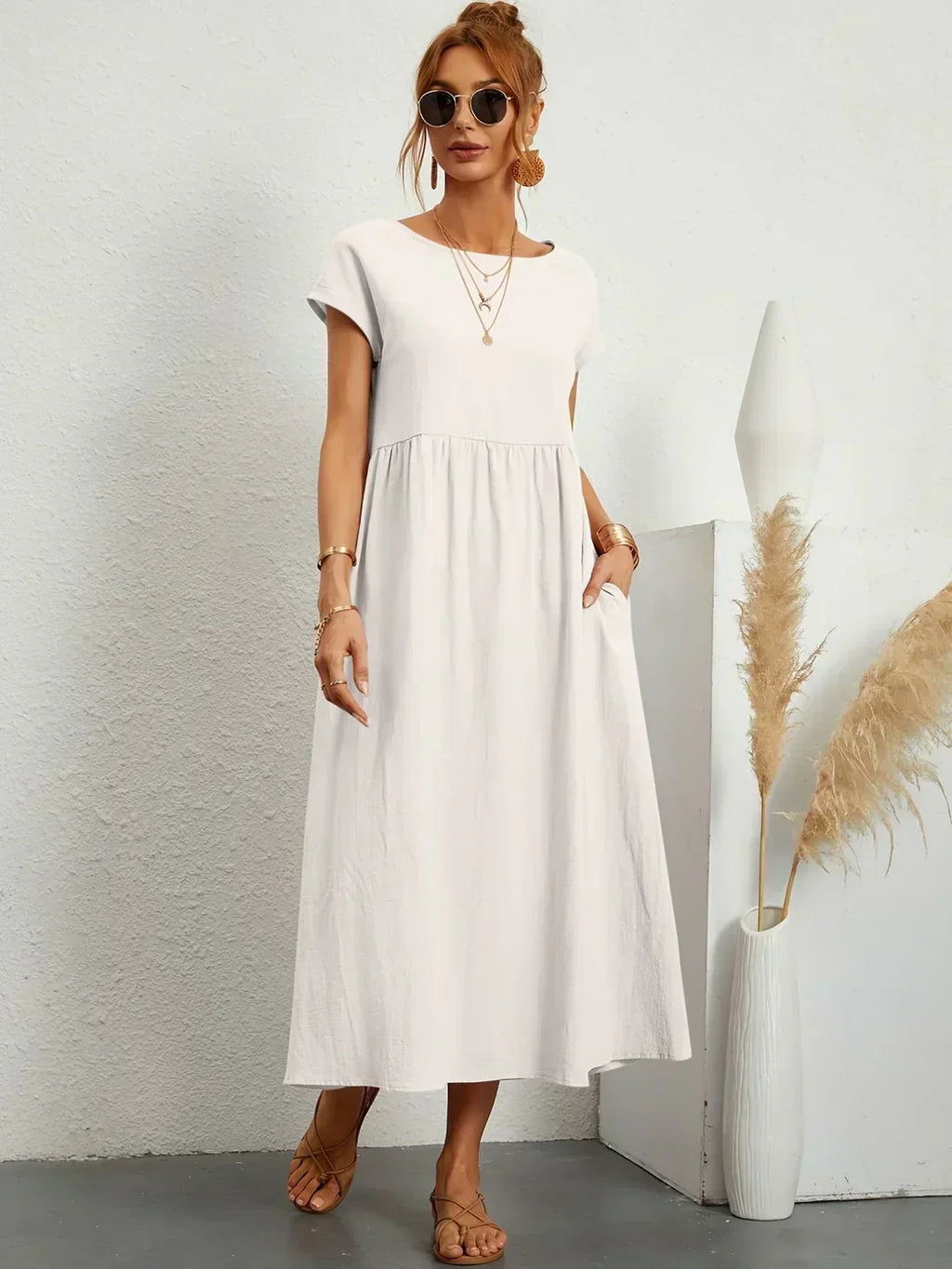 Gabrielle Linen Cotton Midi Dress