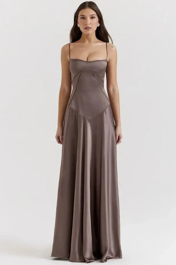 Women's Prom Satin Square Neck Maxi Dress
