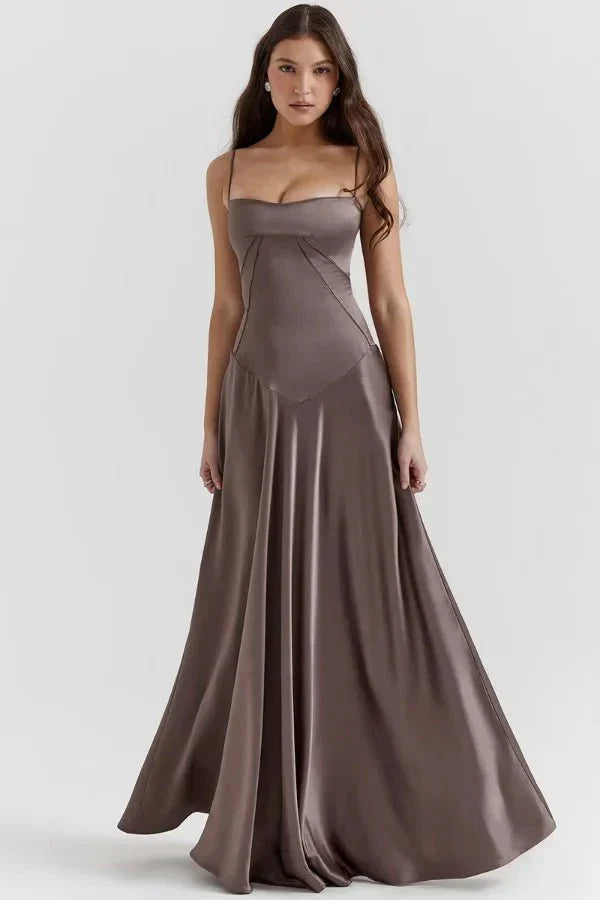 Women's Prom Satin Square Neck Maxi Dress