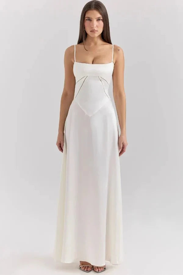 Women's Prom Satin Square Neck Maxi Dress