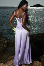 Women's Prom Satin Square Neck Maxi Dress